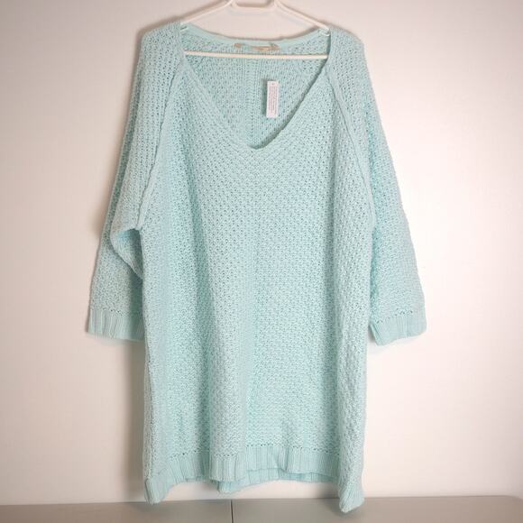 Soft Surroundings Women's 2X V Neck Cardigan Knit Sweater Pullover Mint Green - Picture 1 of 12